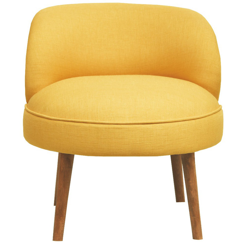 Fauteuil à oreilles moderne jaune, structure en bois massif, 26,4 po x 26,4 po x 26,4 po | 100% polyester, 32 coussins en mousse | Facile à nettoyer, design élégant pour la maison, l'hôtel et la décoration rustique, confortable et durable