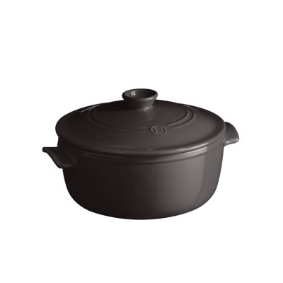 Emile Henry Ceramic Finish Flame Round Stewpot Dutch Oven, 4.2 Quart, Charcoal