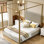 Très grand lit à baldaquin tapissier, cadre de lit plateforme avec tête de lit en velours et structure en métal, lit à baldaquin à baldaquin pour chambre à coucher romantique et moderne, aucun sommier nécessaire