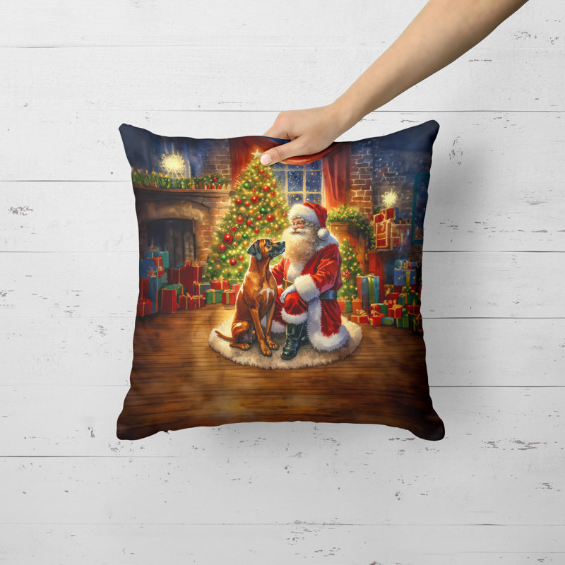 Coussin Rhodesian Ridgeback and Santa Claus, H 18 po x l 18 po