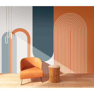 Caydince Luxury Random Geometric Shapes Orange and Dark Colored Removable Wallpaper