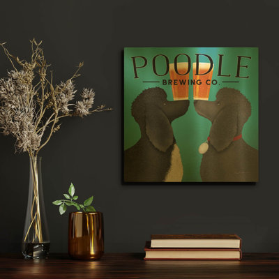 'Double Poodle Brewing' By Ryan Fowler Gold Metal Wall Art, 12" x 12"
