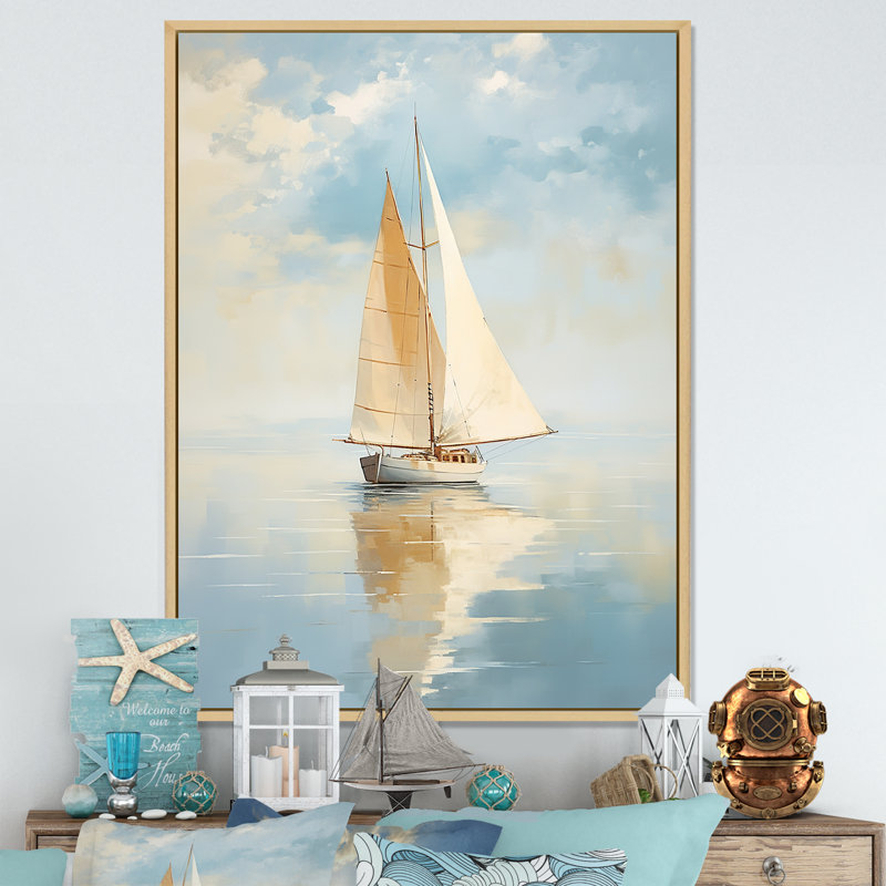 Voilier «Whispering Breezes I» - Bateau encadré, art encadré, H 44 po x l 34 po x P 1,5 po, Cadre flottant en érable