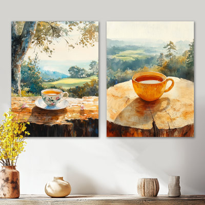 «Tea Cup the Morning in the Country I», ensemble de 2 reproductions d'art mural en métal surdimensionnées