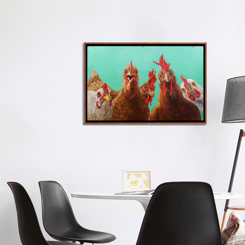 Chicken For Dinner - Teal 6 Pcs., Classic Wood Floater Framed, 18" H x 26" W