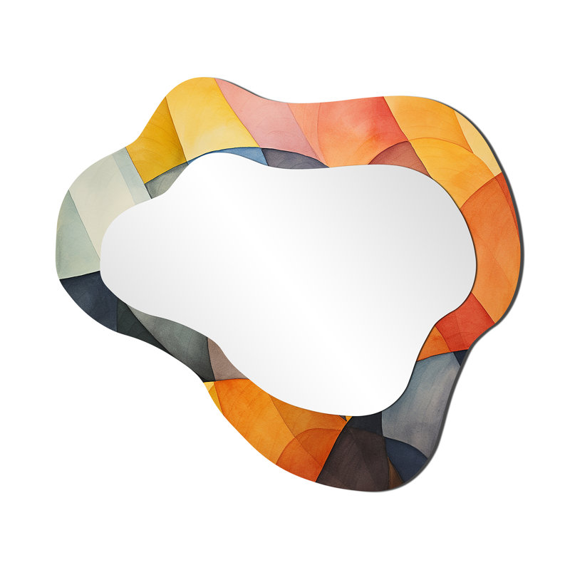 Geometric Soft Colours Tiles II - Abstract Geometric Asymmetrical Modern Large Wall Mirror, 25" x 28"