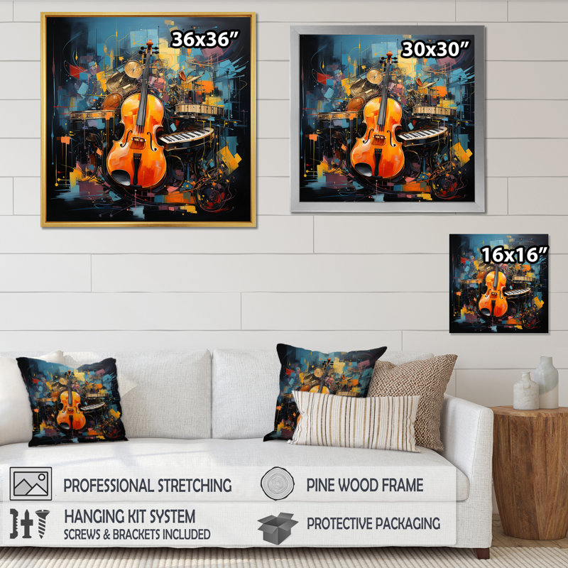 «Music Expressive Crescendo Bold», art mural sur toile, Cadre flottant doré, H 30 po x l 30 po x P 1 po