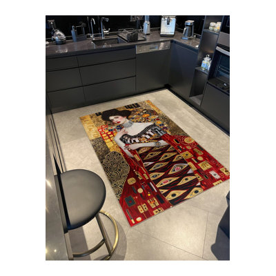 Multi Colour Woman Pattern Woven Base Machine Washable Area Rug