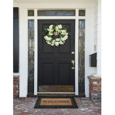 Aeries Recycled Rubber Door Mats, Non-Slip/Skid Rubber Backing, 18" W X 30" L, Rectangle, Welcome Scrolls