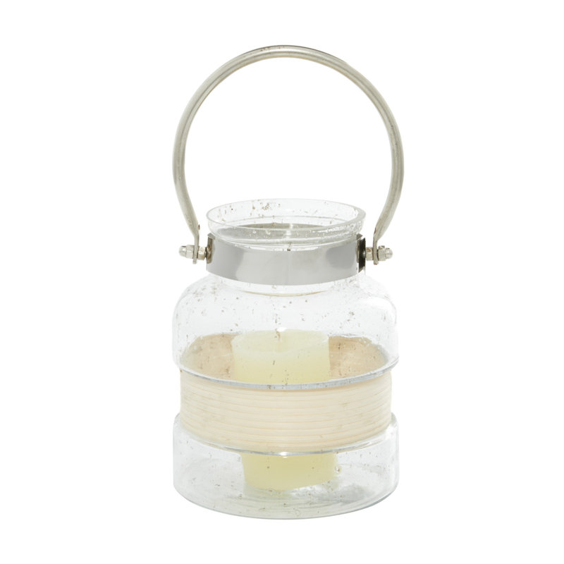 Clear Glass Hanging Candle Lantern with Curved Handle