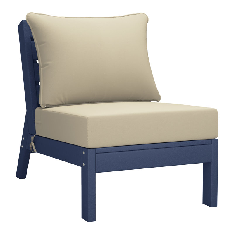 3-Piece Deep Seating Set With Cushions, Beige, Navy Blue