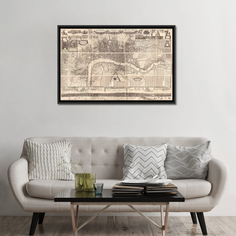 « london en fait survey map », impression sur toile, H 18 po x l 26 po x P 1,5 po, Toile encadrée noire, Pas de tapis