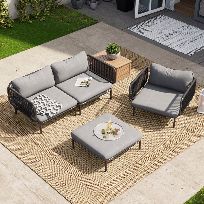 Canapé modulaire de patio pour 4 personnes avec coussins Imir, Coussin gris / cadre noir