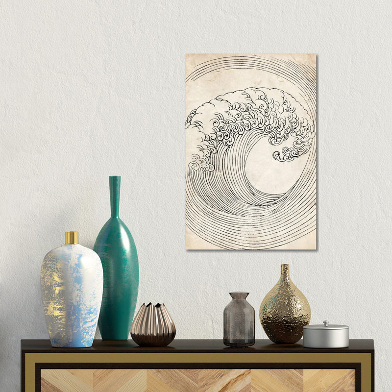 Croquis de vague zen rétro_1PC6, H 18 po x l 12 po, Sans cadre, toile