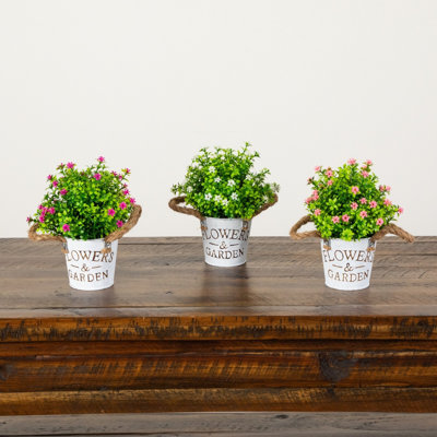 8 po Mini marguerite à fleurs artificielles en fleurs rustiques et jardinière - ensemble de 3