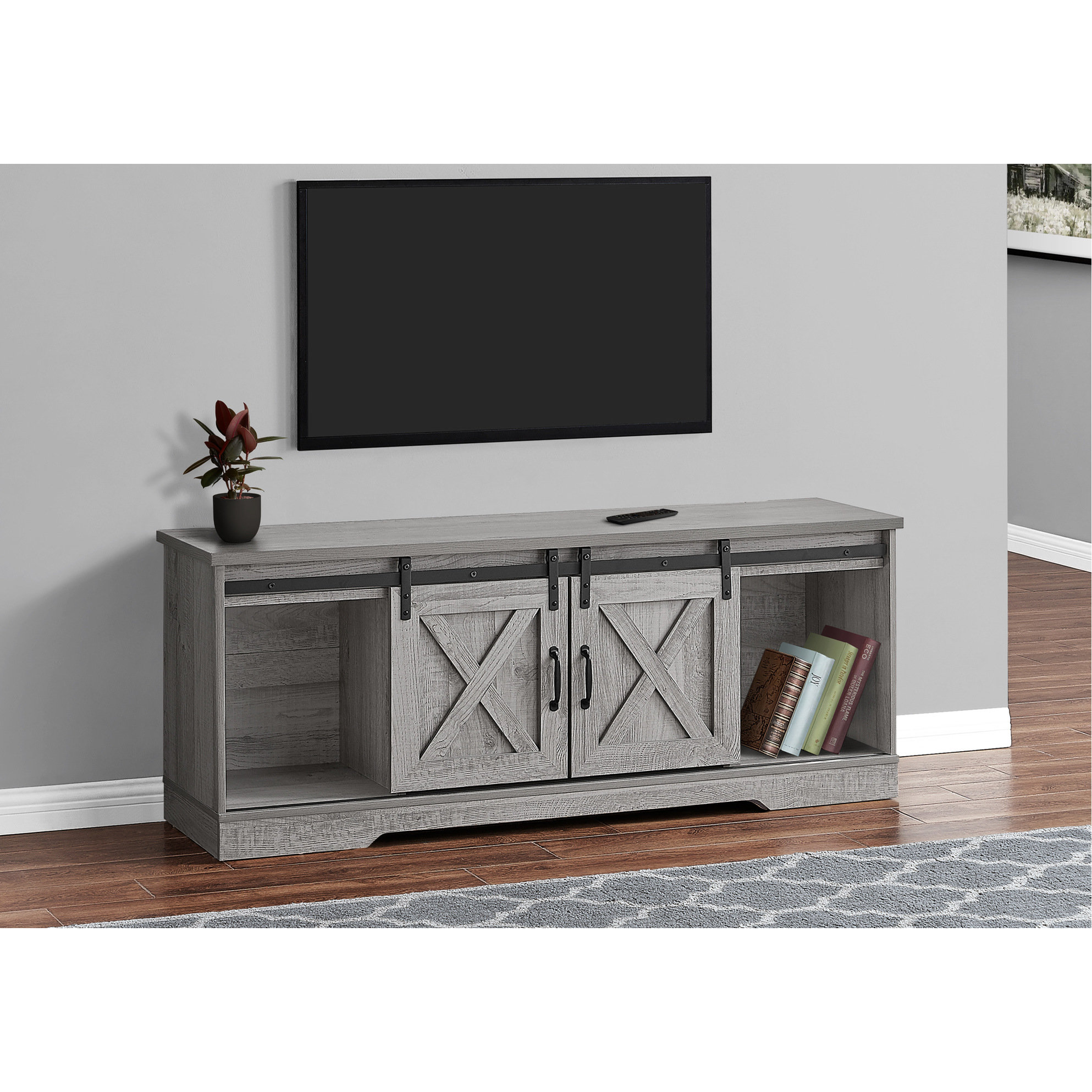 Latitude Run® Grey Laminate 60 Inch Tv Stand, With Closed Storage And ...