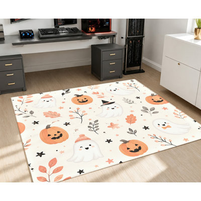 Tapis d'Halloween, joli motif de citrouille fantôme, tapis antidérapant doux, décoration intérieure lavable à la machine pour le salon, la chambre à coucher, le vestibule, la cuisine, un appartement