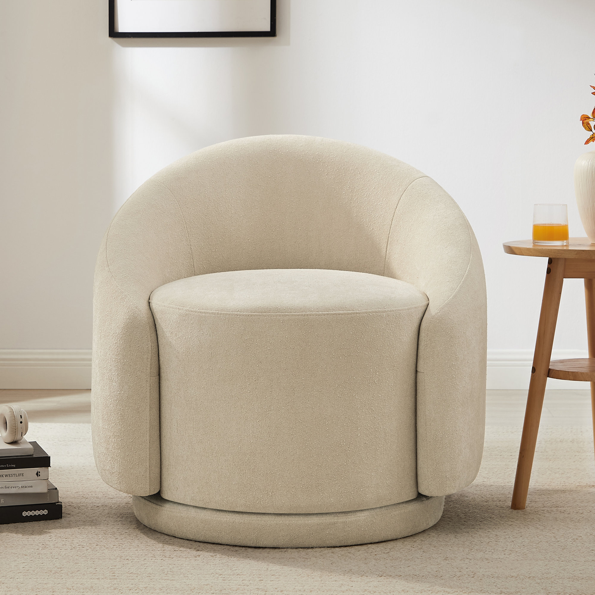 Pasadena Upholstered Swivel Accent Chair, Cream