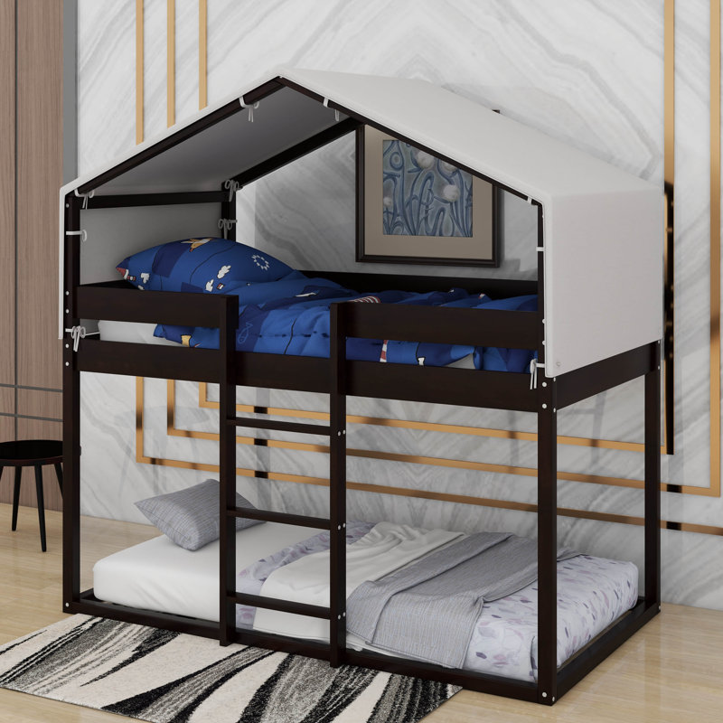 Lit simple superposé en bois avec tente, Espresso