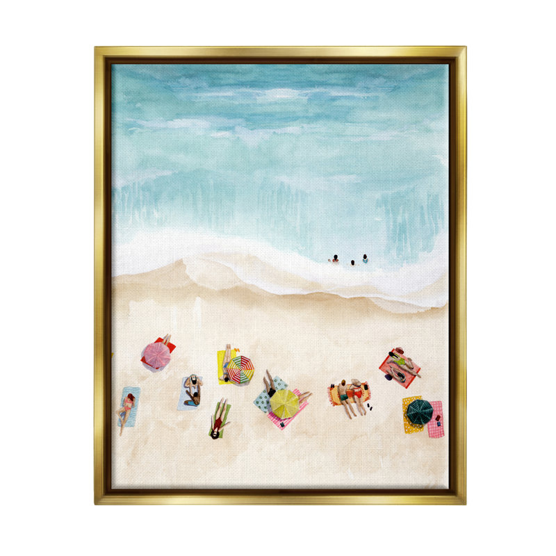 «Dovecove Summer Beach Day People Natation» par Grace Popp, H 31 po x l 25 po x P 1,7 po, Cadre flottant métallique doré