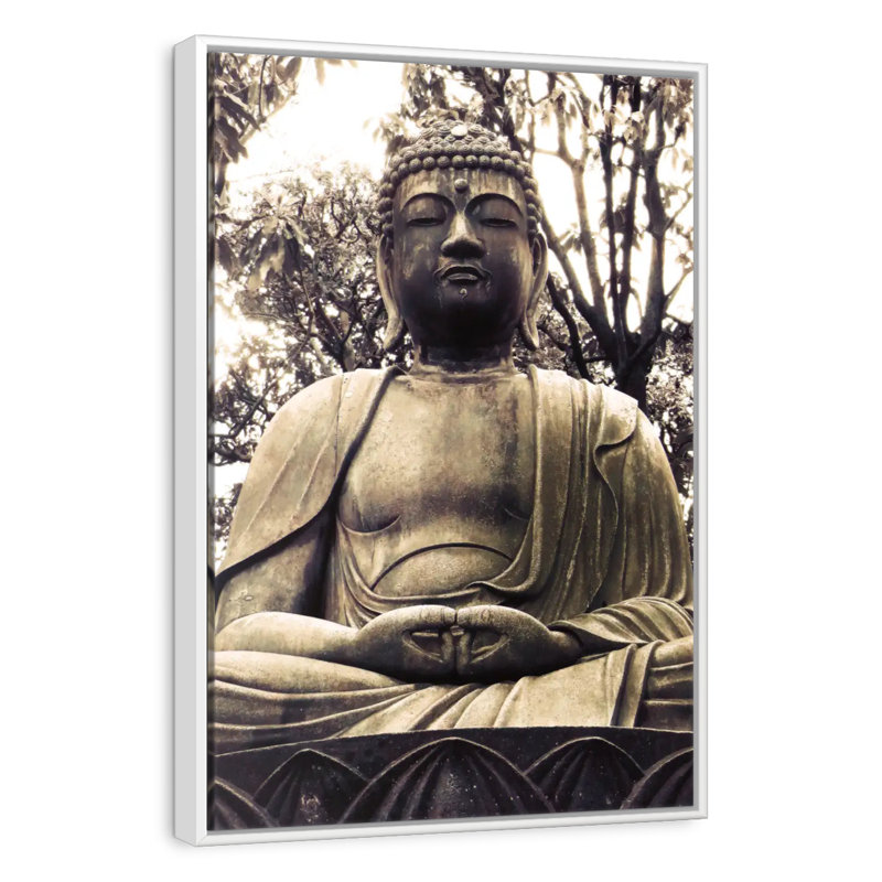 Statue de Bouddha japonais I, 9 po x 13 po, Cadre flottant blanc