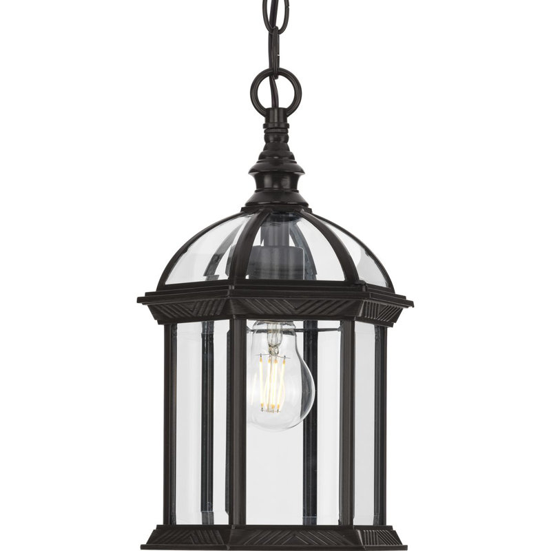 Luminaire suspendu d'extérieur en verre transparent à une lumière, Bronze antique