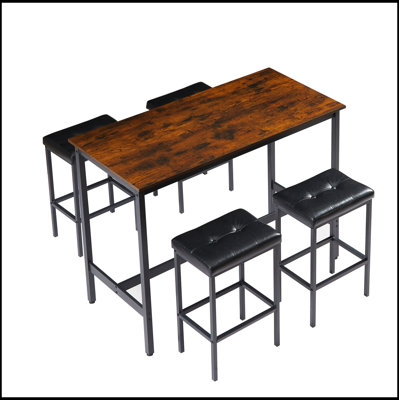 Pub High Dining Table 5 Piece Set, Industrial Style Pub Table, 4 PU Leather Bar Chairs -  17 Stories, 721B4D496F2F4A79922F17D436A34D3B