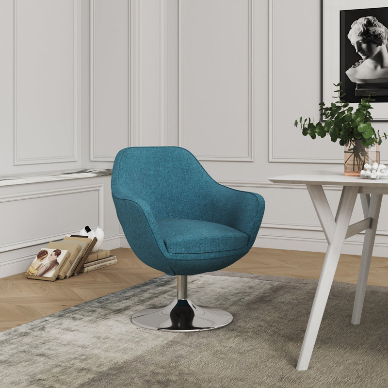 Chaise d'appoint pivotante rembourrée en métal Cesson, Sergé de polyester bleu