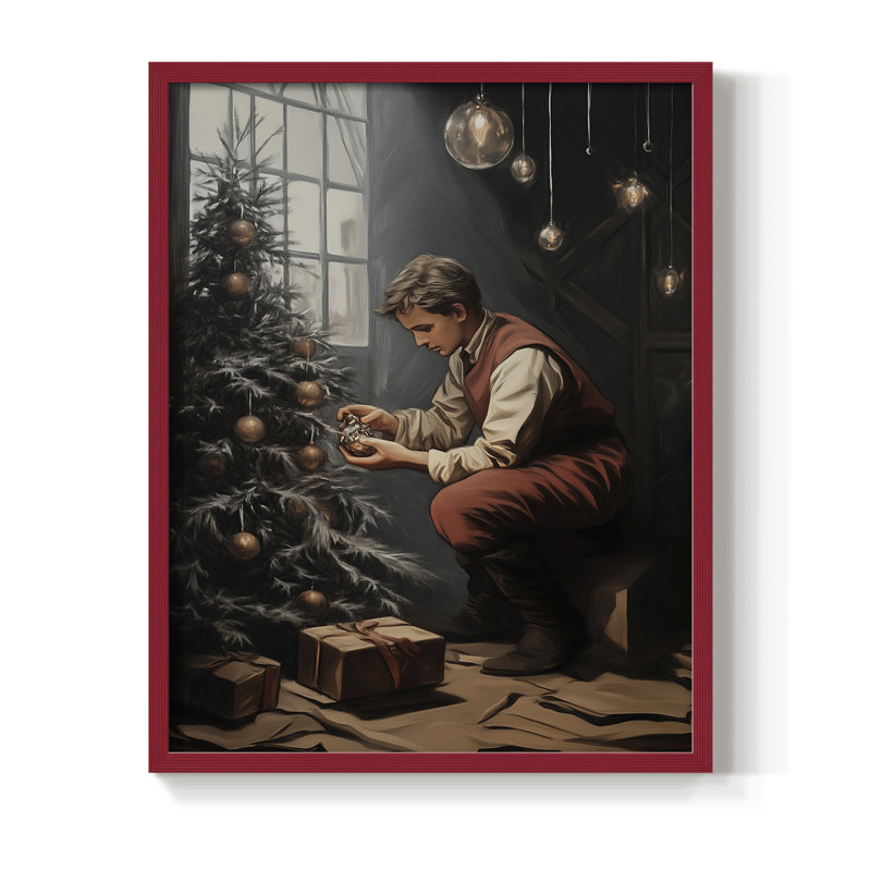 Art des Fêtes de Noël - série 2 - Cccxx, reproduction encadrée - bois massif, H 30 po x l 24 po, Rouge