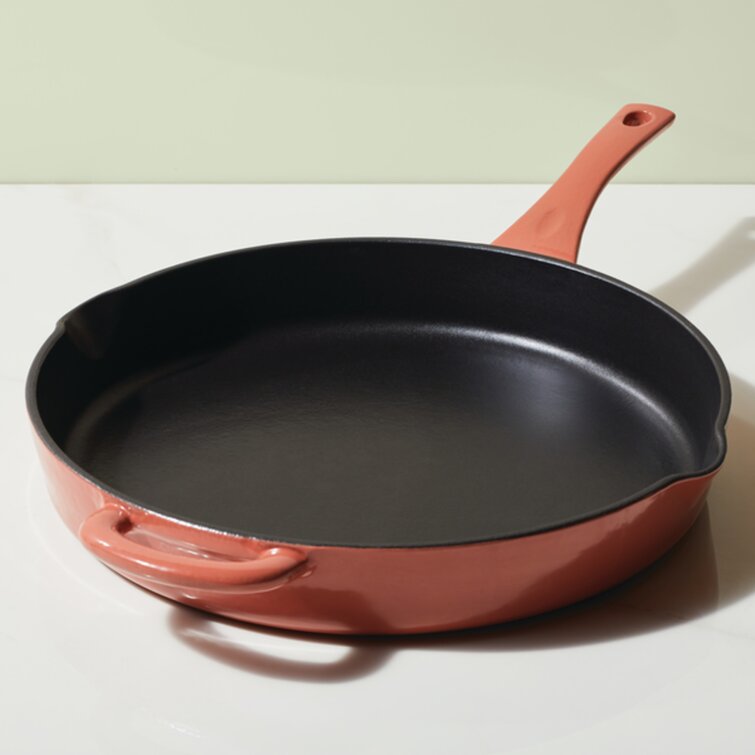 https://assets.wfcdn.com/im/13710697/resize-h755-w755%5Ecompr-r85/1944/194400866/Ayesha+Curry+Enameled+Cast+Iron+Skillet+With+Helper+Handle+And+Pour+Spouts%2C+12-Inch%2C+Redwood+Red.jpg