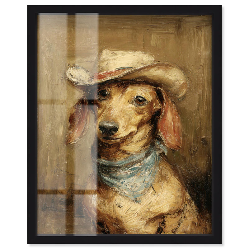 Décoration murale amusante «Cowboy Dachshund II» par Art Remedy, cadre noir, 20 x 24, H 25 po x l 21 po, Cadre noir