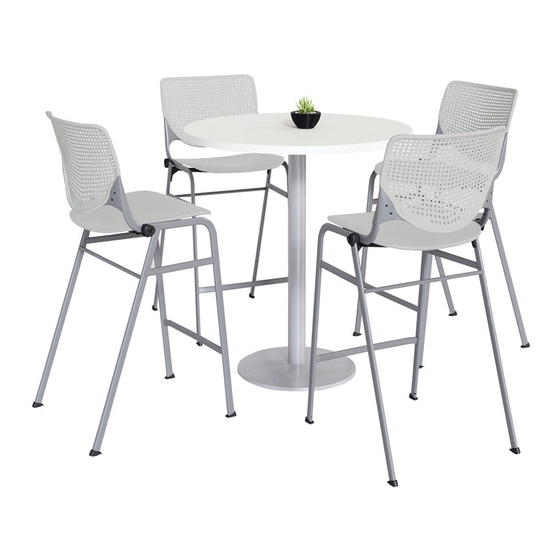 Mode - KOOL Ensembles de table ronde et de chaises pour salle de pause, H 41 po x L 36 po x l 36 po, Gris clair, Blanc