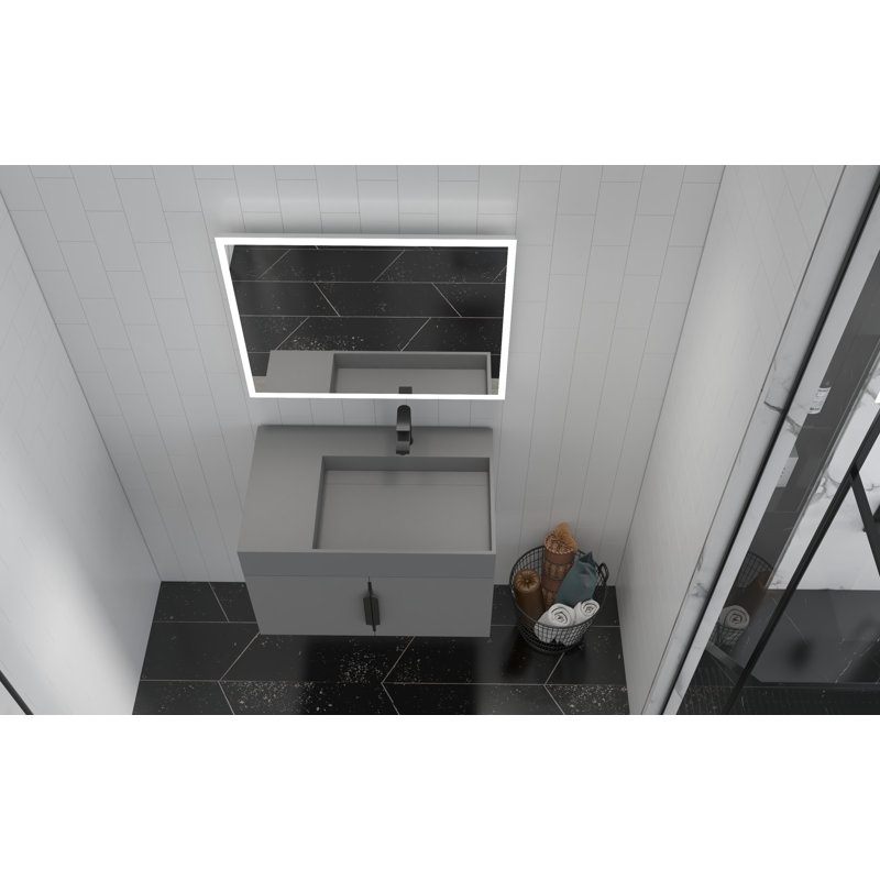 Ensemble de meuble-lavabo mural simple 30 po avec surface solide Amazon, Gris, Noir, Gris