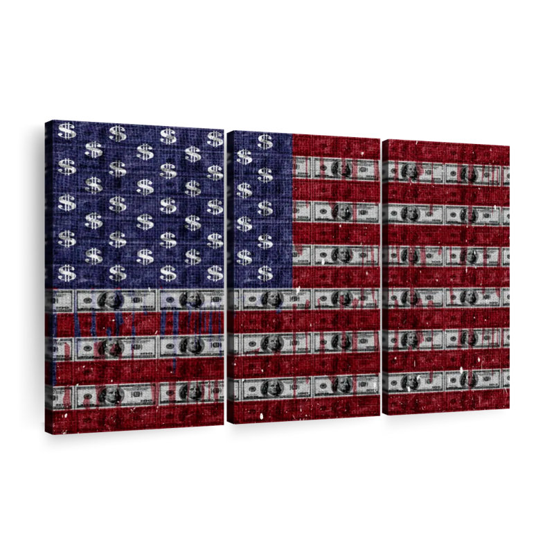 Drapeau «USA Flag Dollars Canvas Print» sur, H 28 po x l 45 po x P 1,25 po
