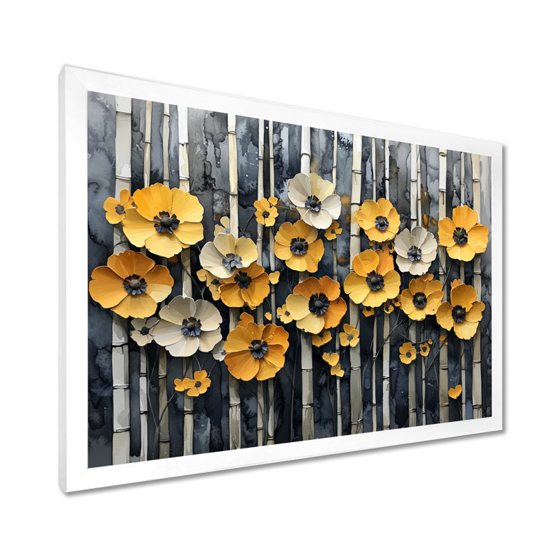 «Geometric Bambo Forest Horizon I», art mural en bambou pour le salon, H 34 po x l 44 po, Cadre simple, Blanc