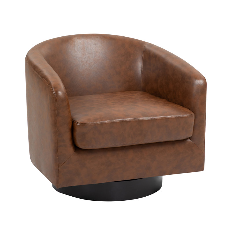 Bennett 79Cm Wide Swivel Barrel Chair, Coffee Faux Leather