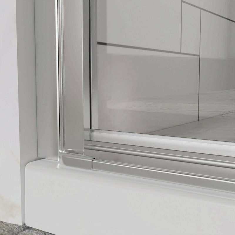 Portes de douche pivotantes, porte de douche battante pliante sans cadre l 30 po x H 72 po, verre trempé transparent de 1/4 po (6 mm), quincaillerie à finition chromée, installation réversible