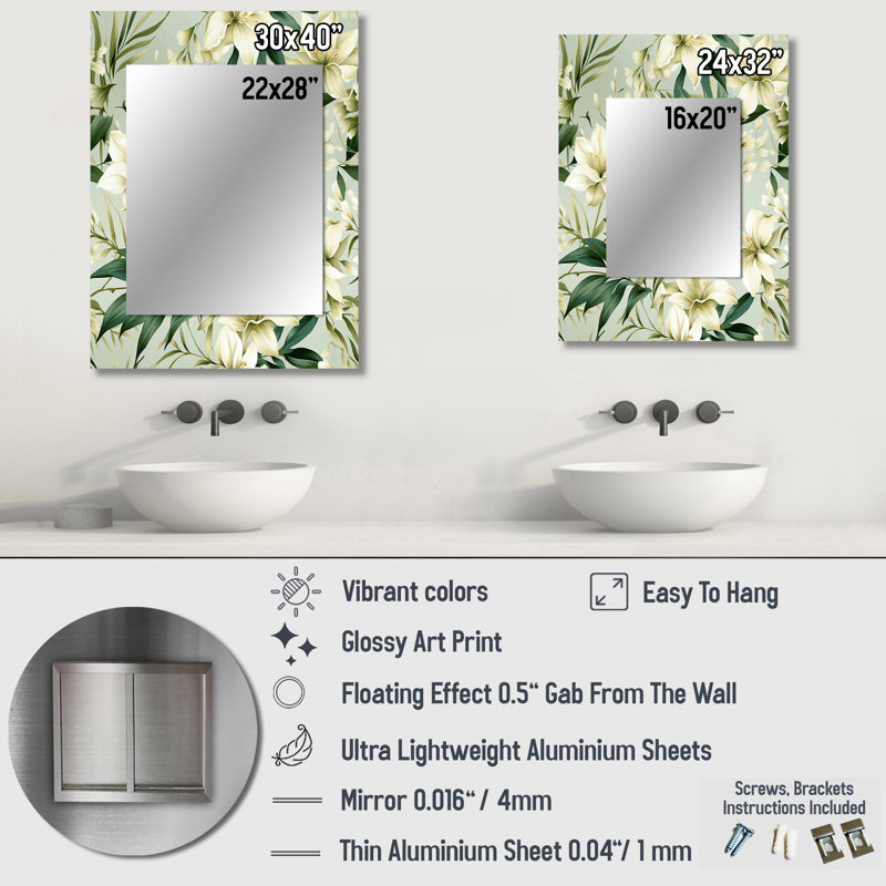 Motif tropical Casiyah Bamboo Whispers - miroir mural, botanique, floral, 40 po x 30 po