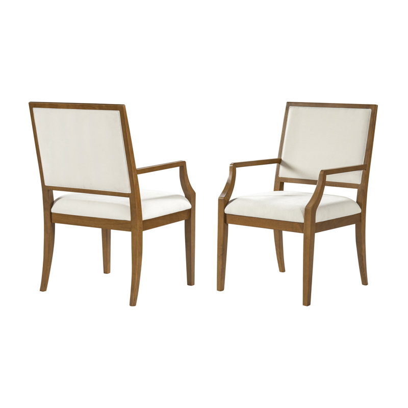 Chaise de salle à manger avec accoudoirs en bois d'hévéa Rexton, 6, Coussin beige / structure en noyer