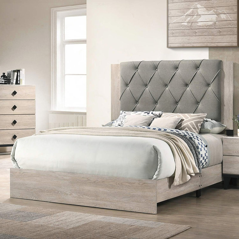 Tête de lit contemporaine capitonnée 1pc, Crème/gris