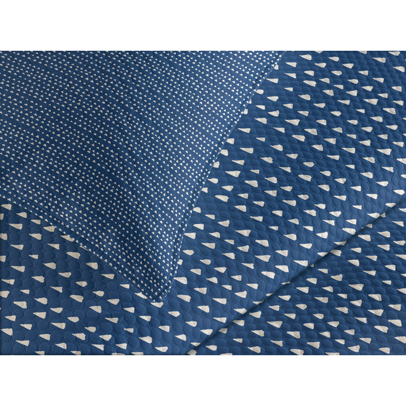 Navy Blue and White Quilted Queen Bedspread Set