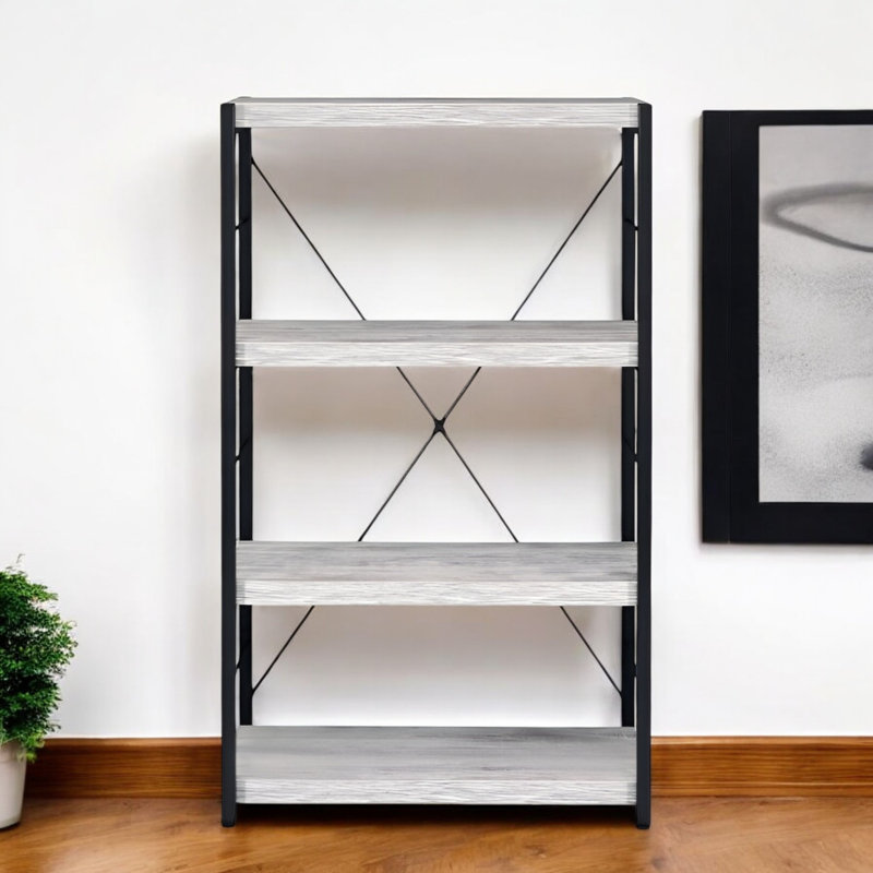 Étagère à livres 43 "en métal, Blanc antique / noir, (4 tablettes) H 43 po x l 24 po x P 11 po