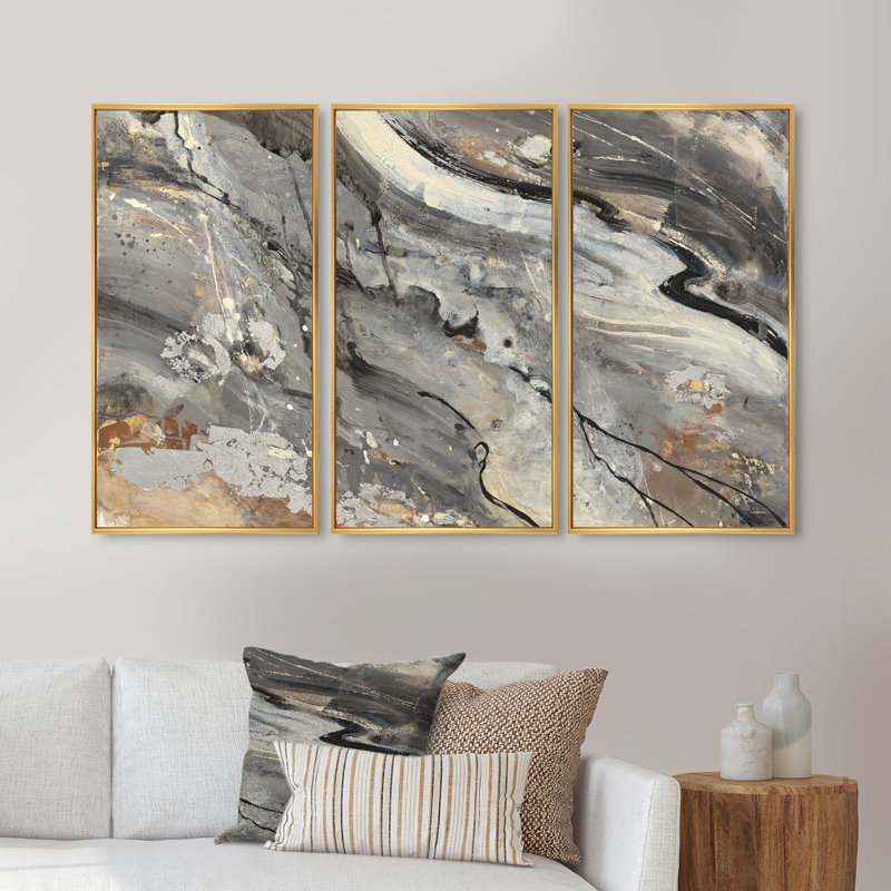 Fire and Ice Minerals II - Farmhouse, ensemble d'art mural sur toile encadré de 3