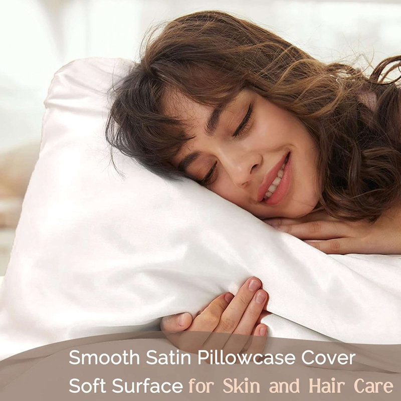 2 Pack Silk Satin Pillowcase for Hair & Skin Travel Elastic Band Cooling Satin Pillow Case Cover, Black, King Pillowcase