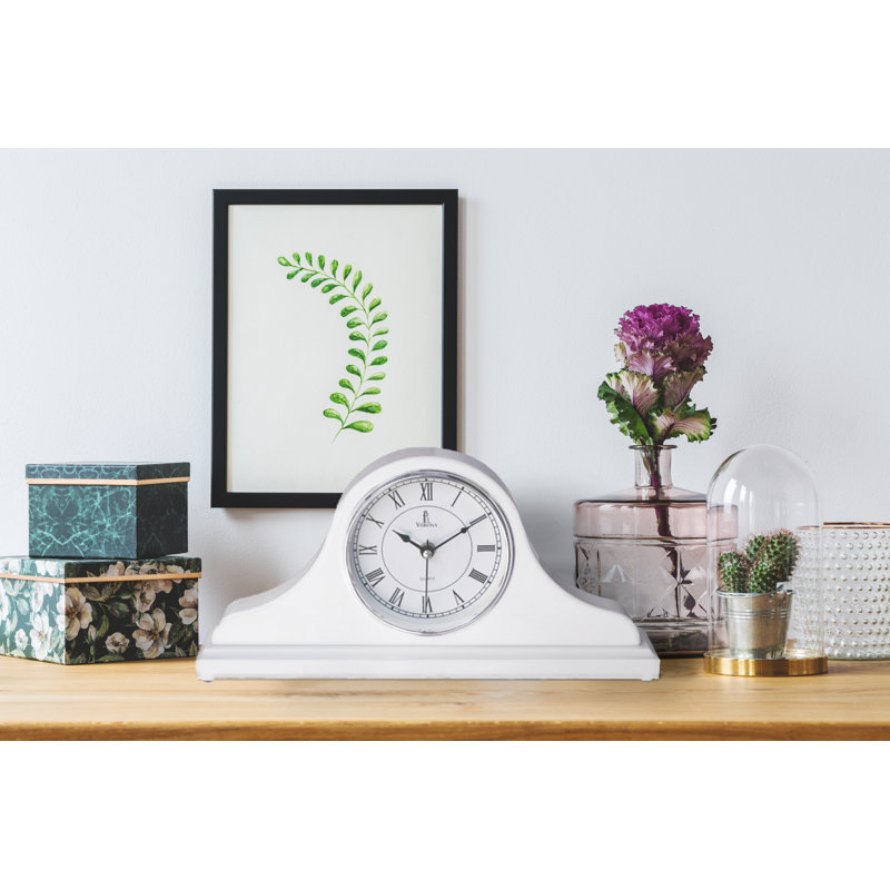 White Solid Wood Quartz Movement Mantel Clock with Roman Numerals