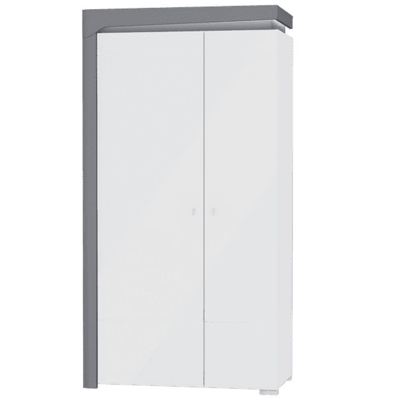 Eira Grey And White Gloss 102cm Wide 2 Door Wardrobe With Led Lights And Storage