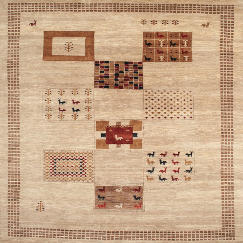 Tapis contemporain brun / beige, Carré 7 pi