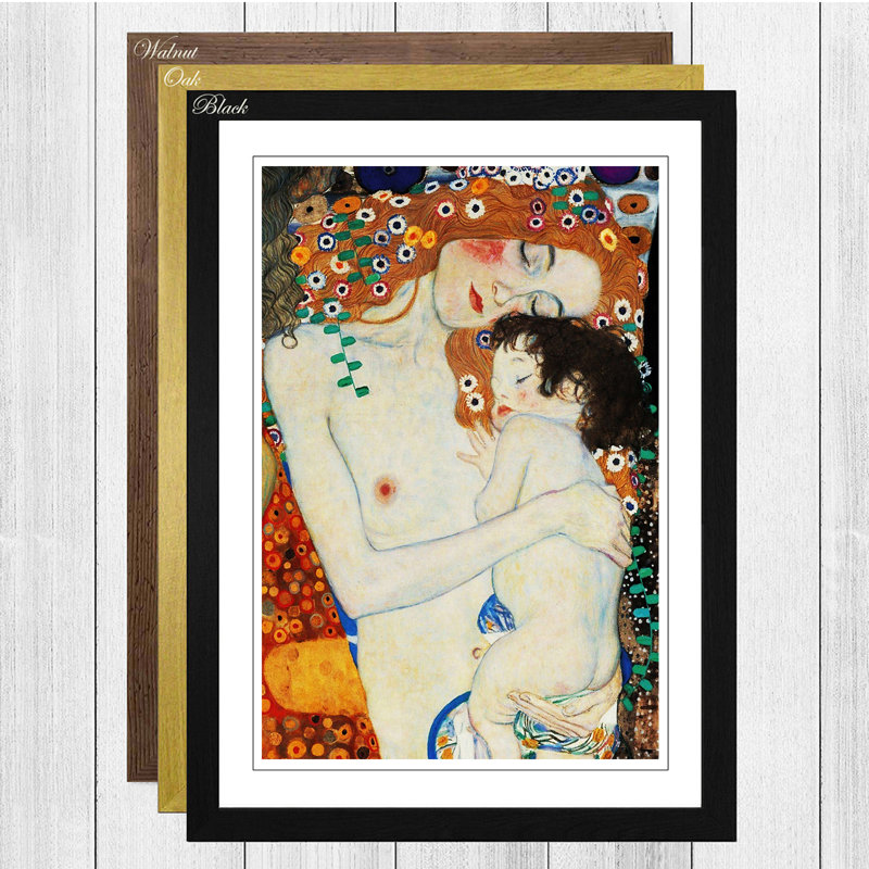 Mother and Child Baby by Gustav Klimt - Framed Print, Oak