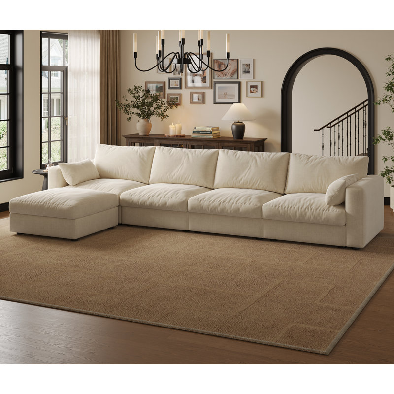 128" Sectional Modular Sofa With Storage, Beige Chenille, 39" H x 128" W x 64" D 