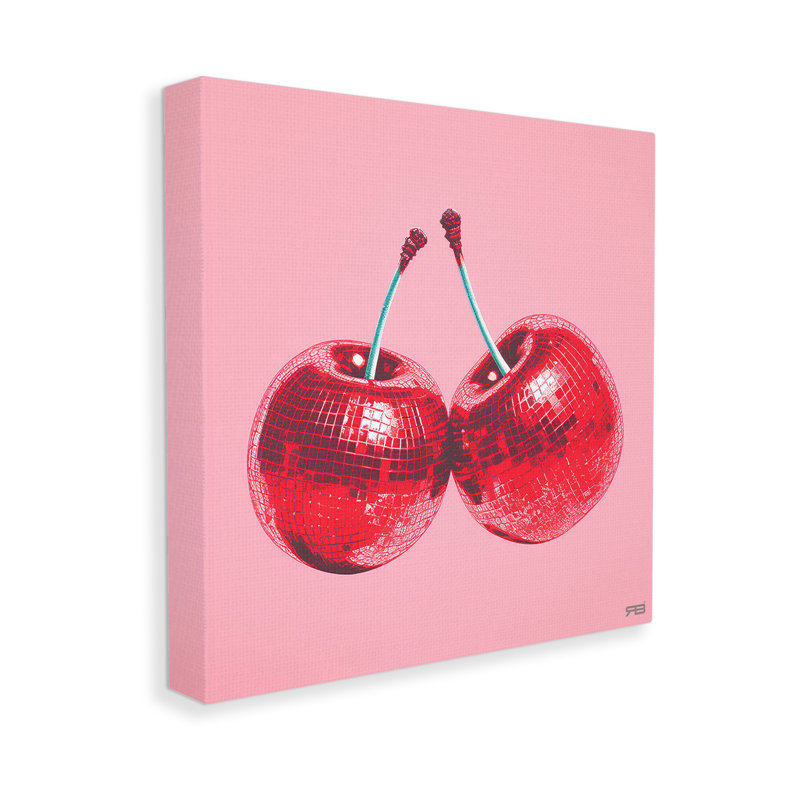 Conception d'art sur toile rouge à motif de cerises par Rb, H 17 po x l 17 po